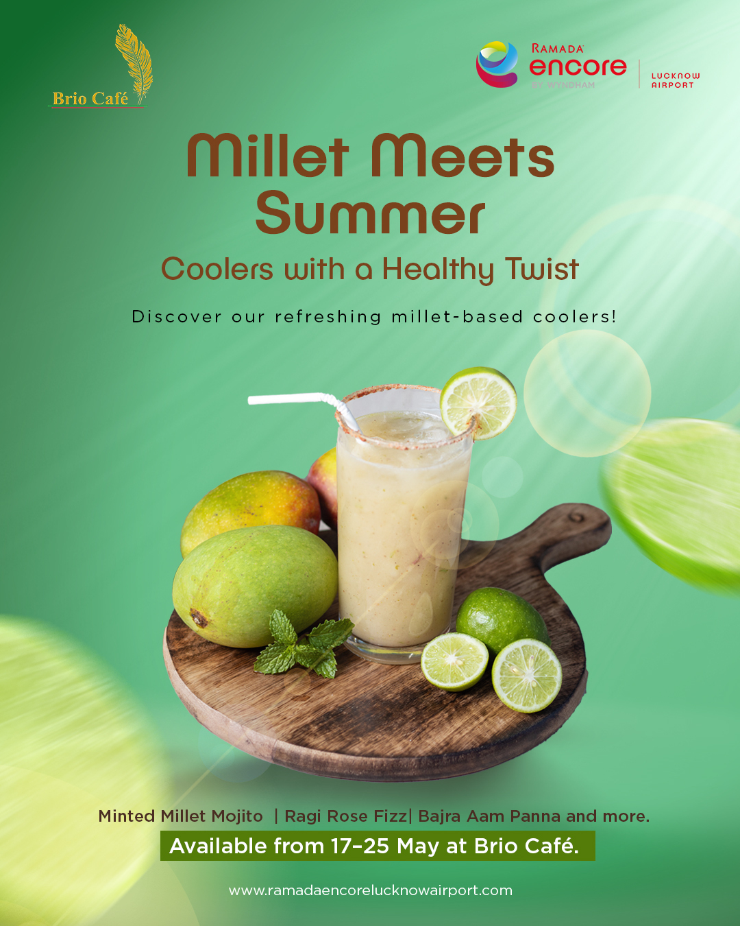 Summer Coolers at Brio Café Millet based Cool fresh Drinks Offer at Brio Cafe Lucknow Airport